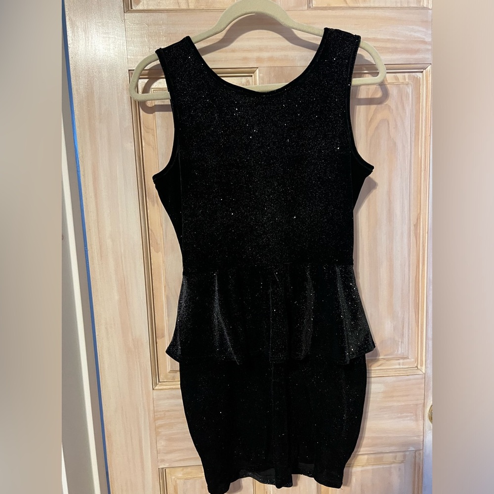 Sparkly Black Velvet Peplum Dress size L